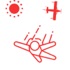Skydiving icon with airplane and sun